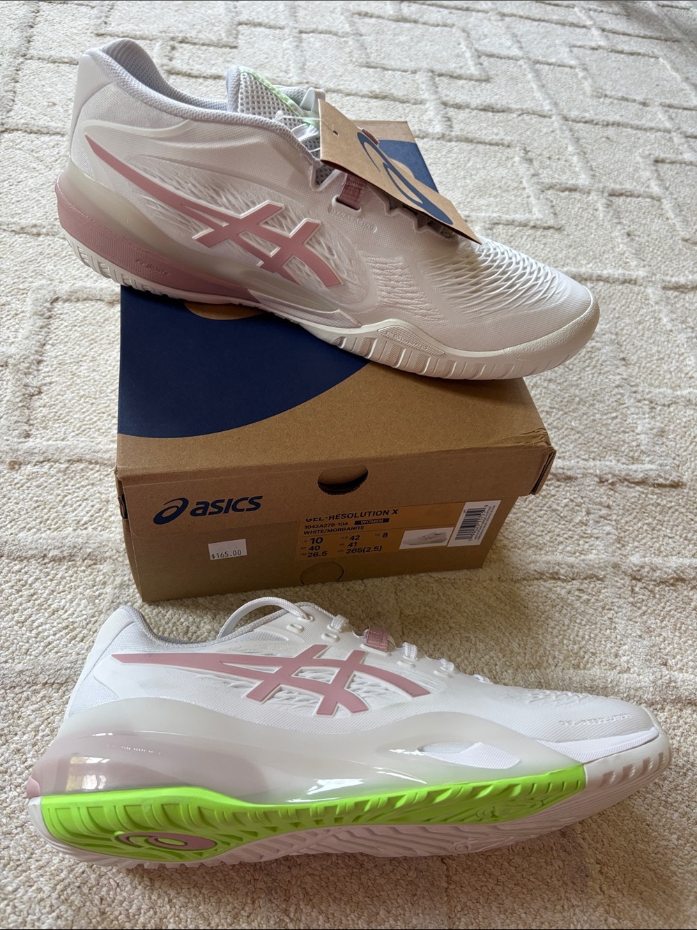 ASICS Women's White Pink Morganite Gel Resolution X Pickleball shoes